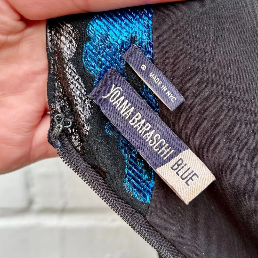 Yoana Baraschi Slim Black & Blue Sheath Midi SZ 6/8 LIKE NEW Original Cost $458 - Picture 9 of 9